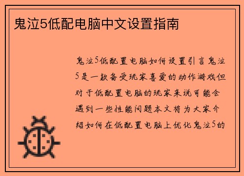 鬼泣5低配电脑中文设置指南